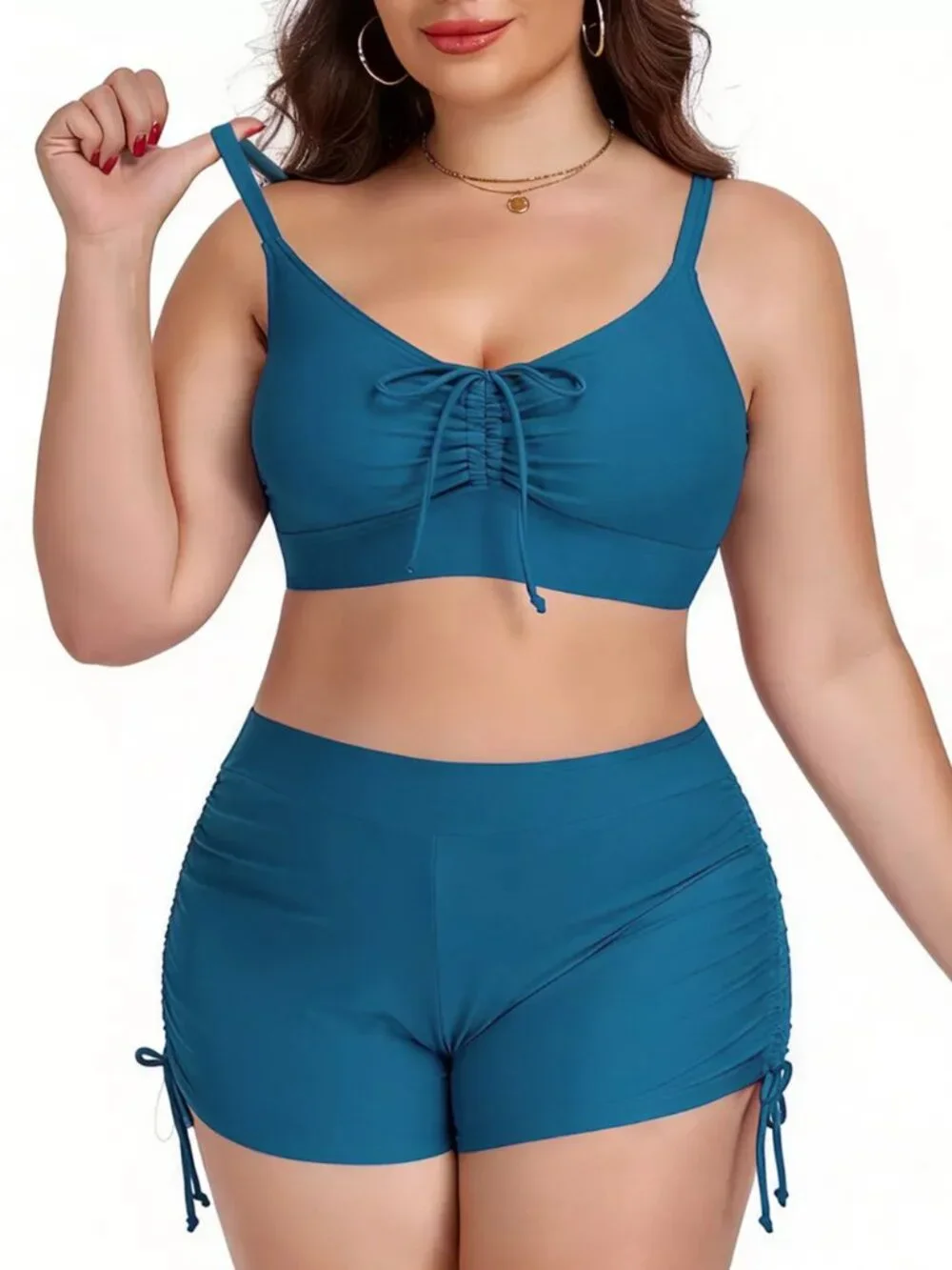 Plus Size Ruched Drawstring Swim Set - Picture 14 of 16